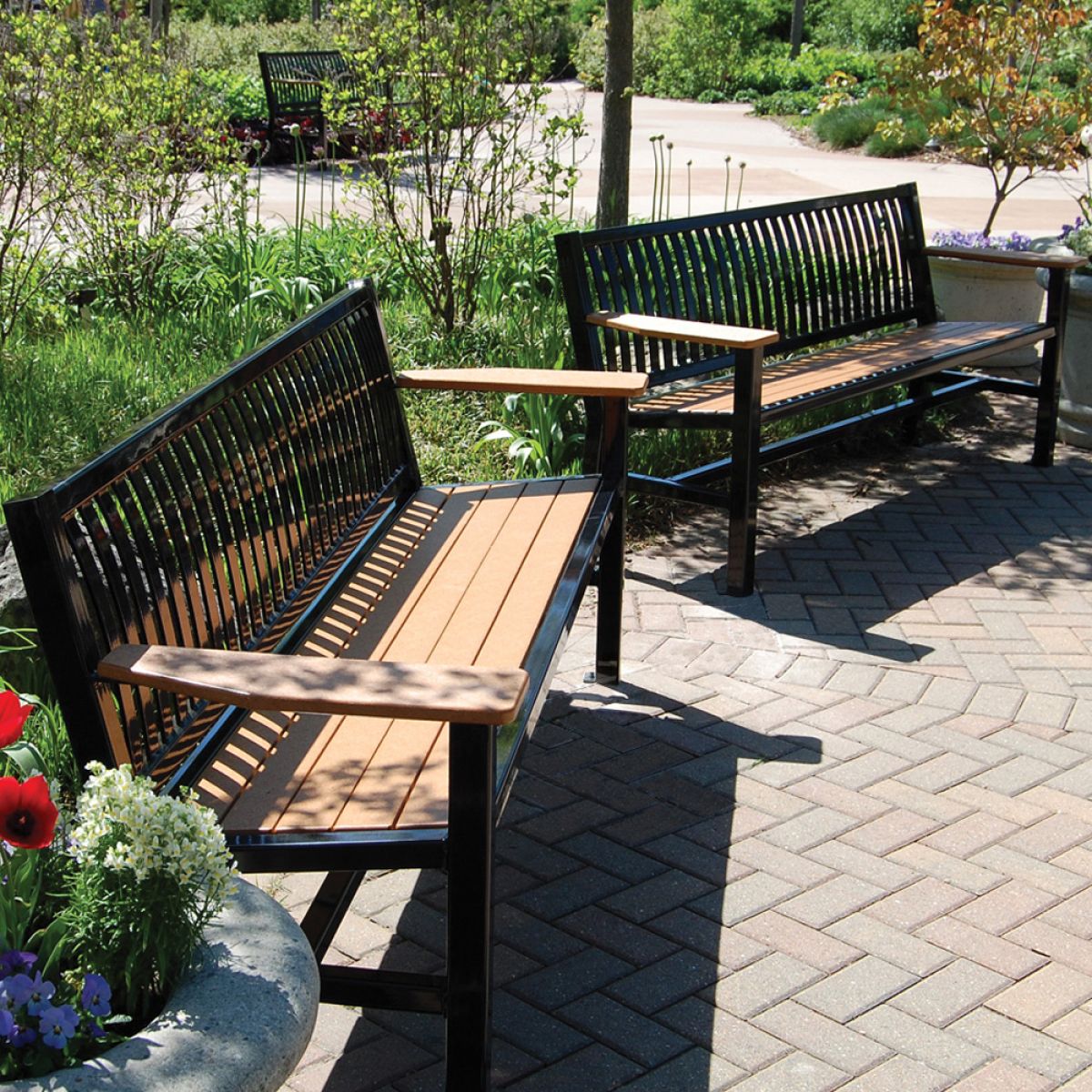 Livingston Wood and Steel Bench - Botanical Garden