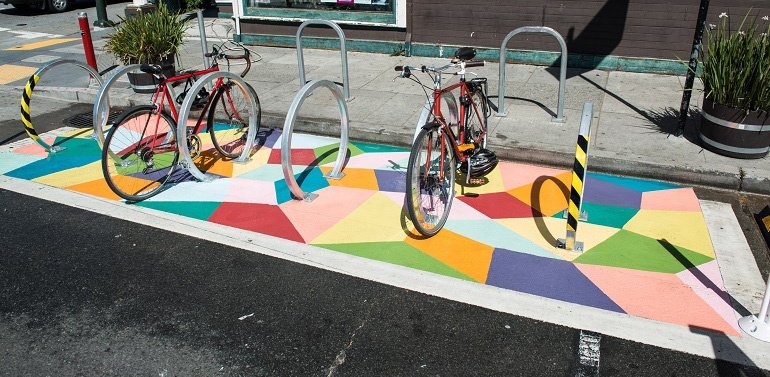 Bike Parking Space with Painted Surface 