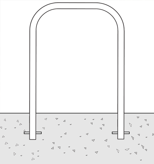 Drawing of a Bike Rack Installed with an In Ground Mount 