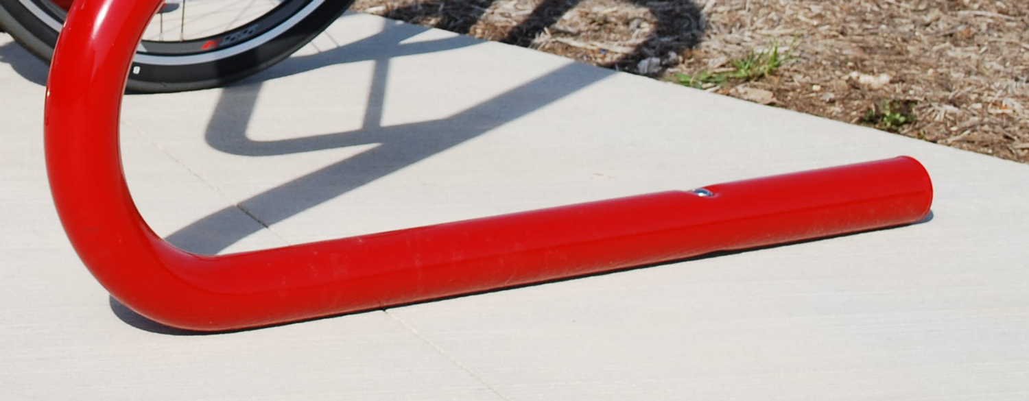 Leg of a freestanding bike rack.