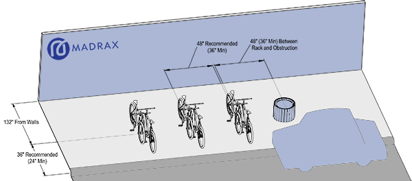 Recommended layout for perpendicular bike parking 